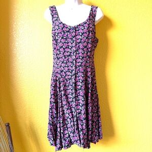 Vintage 90s The Limited 100% rayon black floral princess seams button sun dress